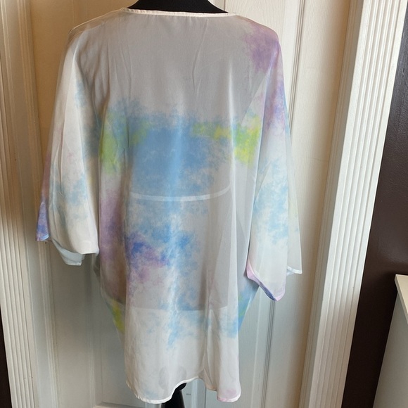 Women’s Sheer Cover Up Cardigan White Cotton Candy Colors sz XL NWOT - Picture 3 of 5